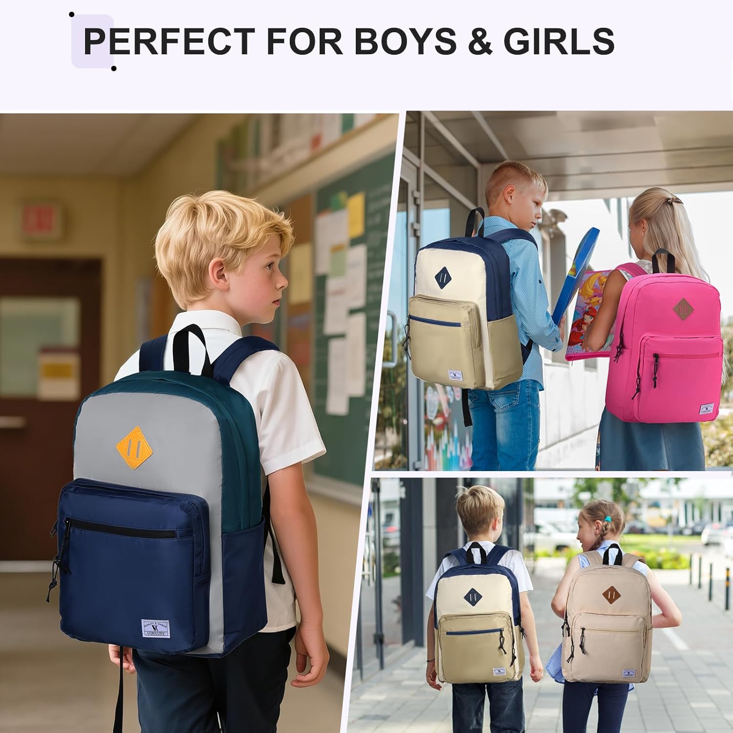 VX VONXURY School Backpack for Men Women,Lightweight Classic Basic Bookbag Simple Kids Black Backpack for College Travel