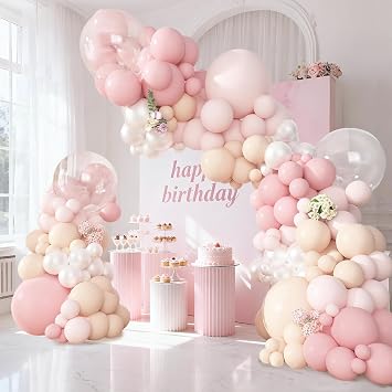 Balloon Arch Kit Pearl Pink, Light Pink Balloon Garland Kit for Women Girls, Pastel Pink Theme Birthday Decorations Supplies for Wedding Baby Shower Decor Bridal Bachelorette Party Decorations