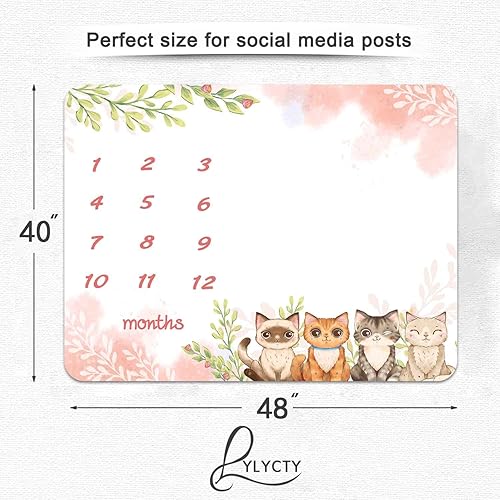 Miniatura 6 de BTXTLY18 - Manta mensual de hitos para niñas, manta de crecimiento de bebés con dibujos animados de animales de dibujos animados rosa primavera,