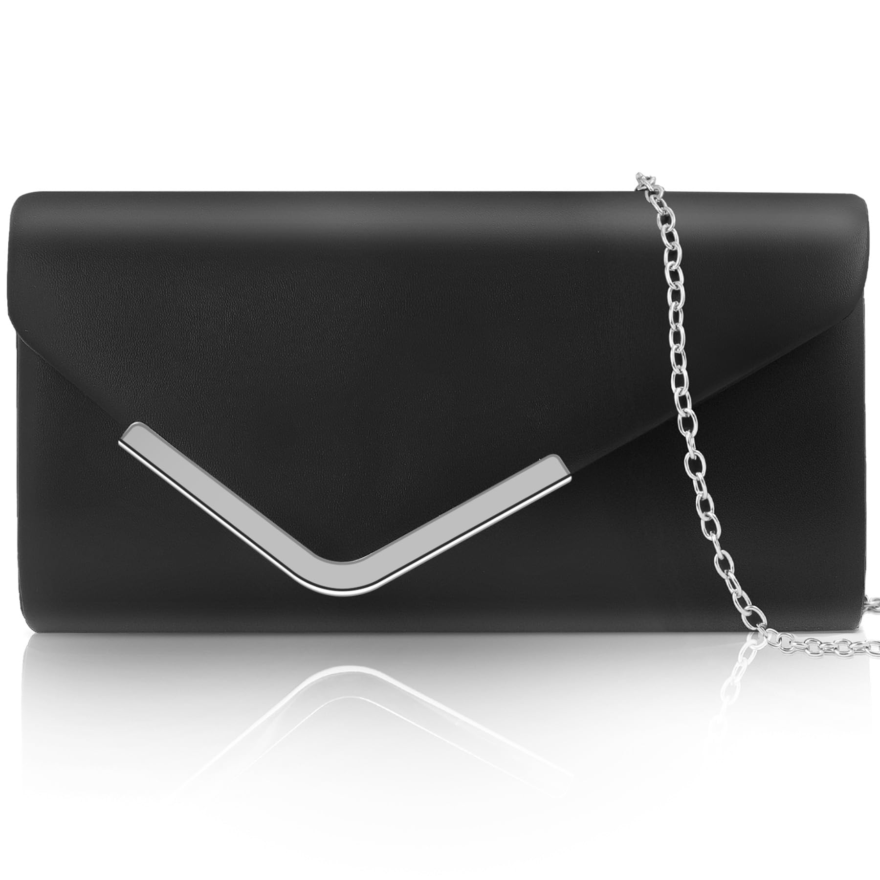 Larcenciel Bolso Mujer Negro, Elegante Bolso de Mano de Cuero con Cadena Desmontable, Vintage Clutch de Noche Sobre, Mo…