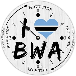 I Love Botswana Flag Wood Tidal Clock Ocean Time Maritime Coastal Beach High Tide Low Tide Clock Rustic Wooden Nautical Tide Movement Vintage Decor for Beach House Kitchen Wall Art 10x10 in