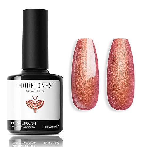 Miniatura 9 de Modelones – Esmalte de gel rosa claro efecto ojo de gato con purpurina holográfica tipo jelly glass, 0.51 onzas líquidas, brillo reflectante