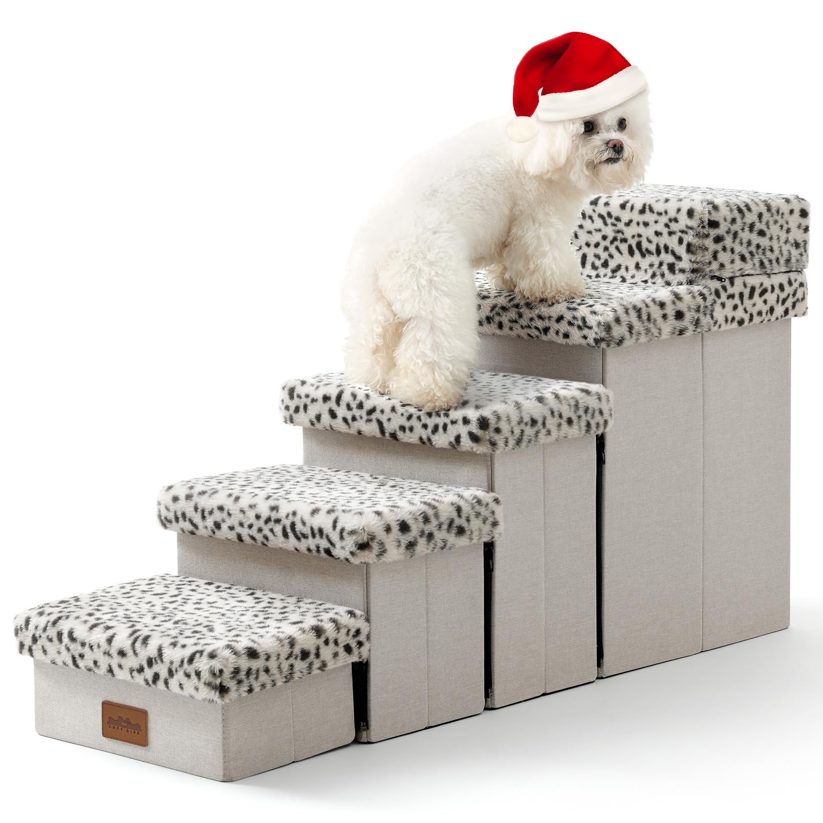 COZY KISS Scale per Cani di Piccola con Scatole Portaoggetti, Scale per Animali Pieghevoli per Letto, Divano e Sedia, Durevole, Fino a 80 kg (Leopardo, 33x101x54cm, 5)