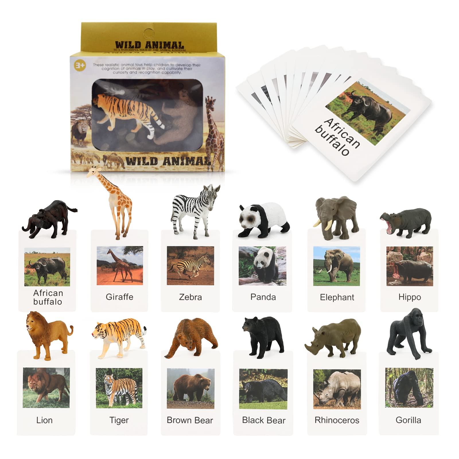 Farm Animal Flash Cards,12 Sets of Animal Figures for Toddlers Homeschool Preschool Science Educational Matching Game for Toddler Kids Zoo Montessori Animal Toys