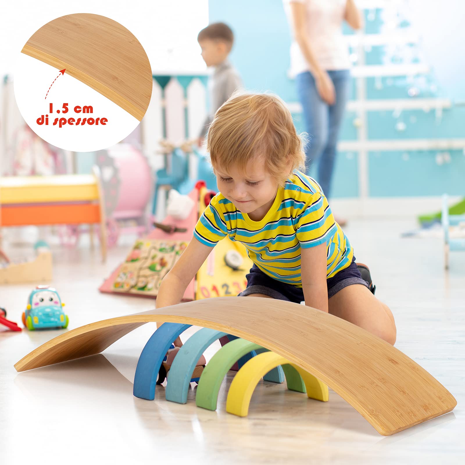 COSTWAY Balance Board di Legno, Pedana di Equilibrio, Tavola Curva per Yoga, Tavola Oscillante Naturala per Bambini e Adulti