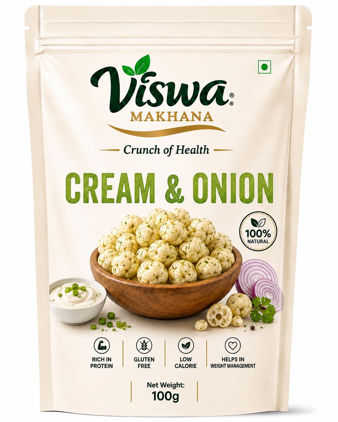 Viswa Makhana Cream & Onion | Roasted Fox Nuts (Makhana) | High Protein | Gluten Free | Healthy Roasted Snack | Not Fried | Creamy Onion Flavour | 100g-image-23