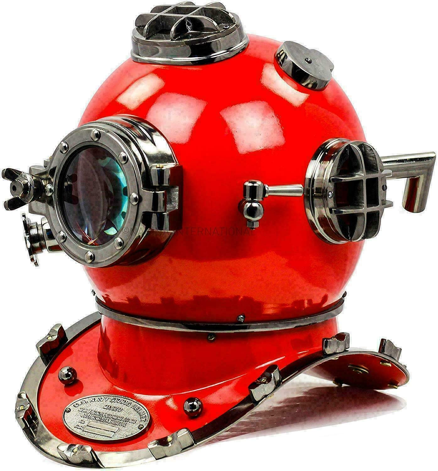 Morse - Casco de buceo rojo vintage de latón, casco de buceo Boston Divers US Navy