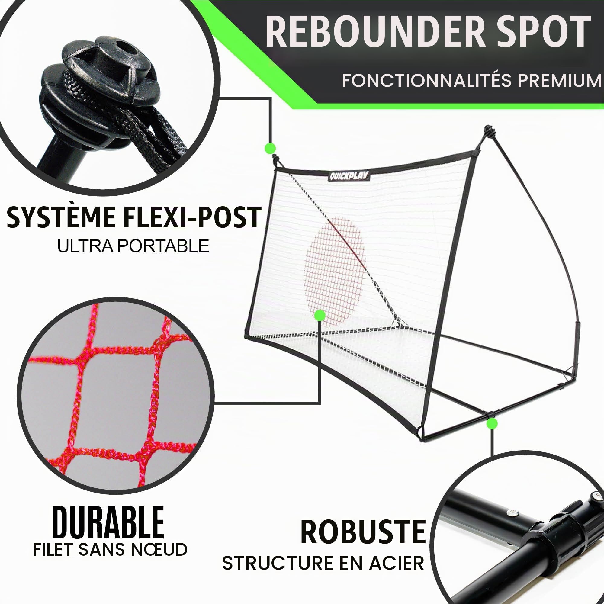 QUICKPLAY Spot Rebondisseur de Foot | Entrainement Ballon Multisport - Application d’Entrainement eCOACHE | Filet Rebondisseur de Ballon pour Le Contrôle et la Précision (3 Tailles)…