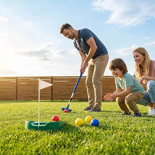 Miniatura 6 de Putter ajustable para todas las edades, juego de minigolf para hombres y mujeres, diestrozurdo, equipado con 3 bolas y 1 agujero, para Navidad,