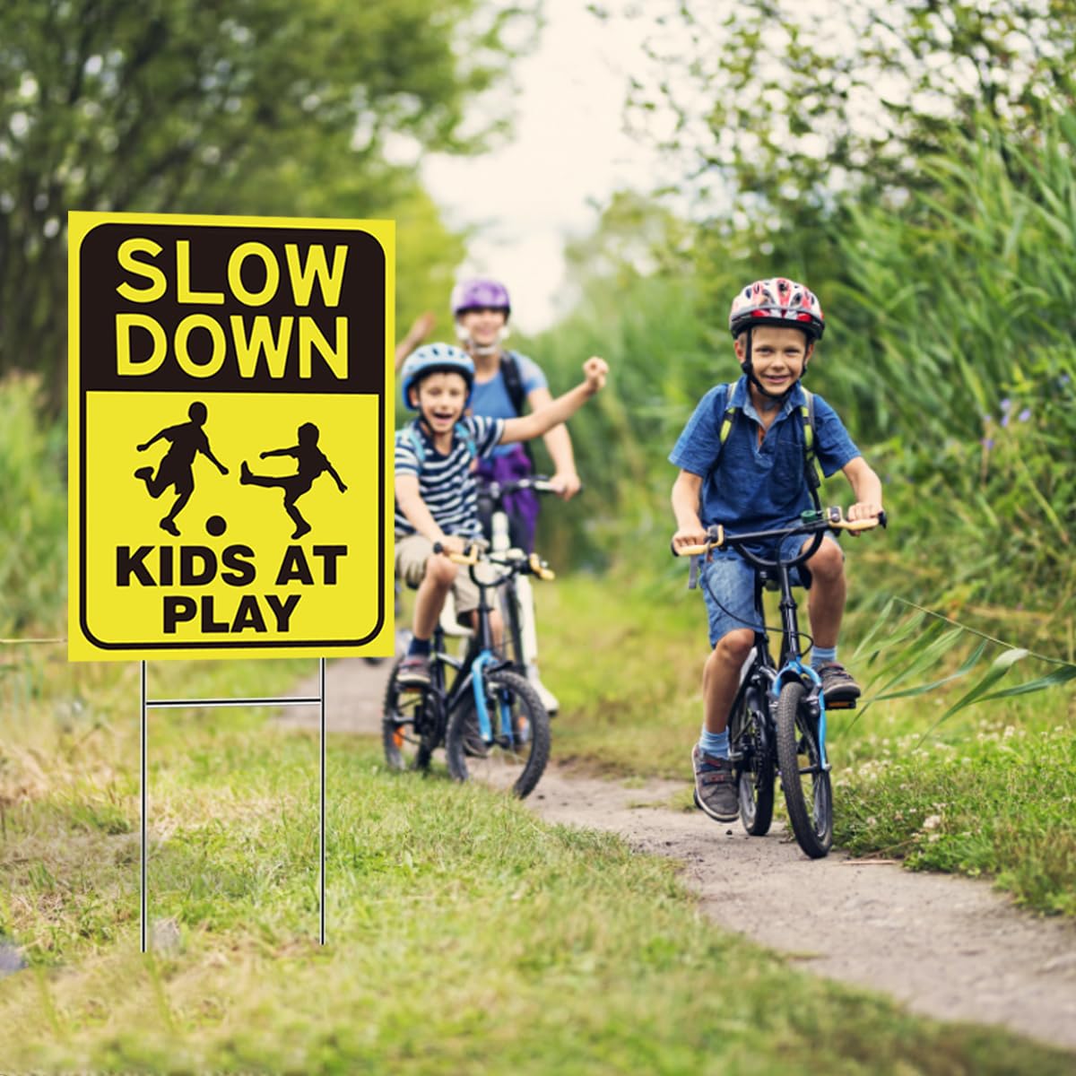 3-teiliges Warnschild-Set „Slow Down“ – 30,5x40,6 Cm, Mit Metallpfählen, Für Straßensicherheit