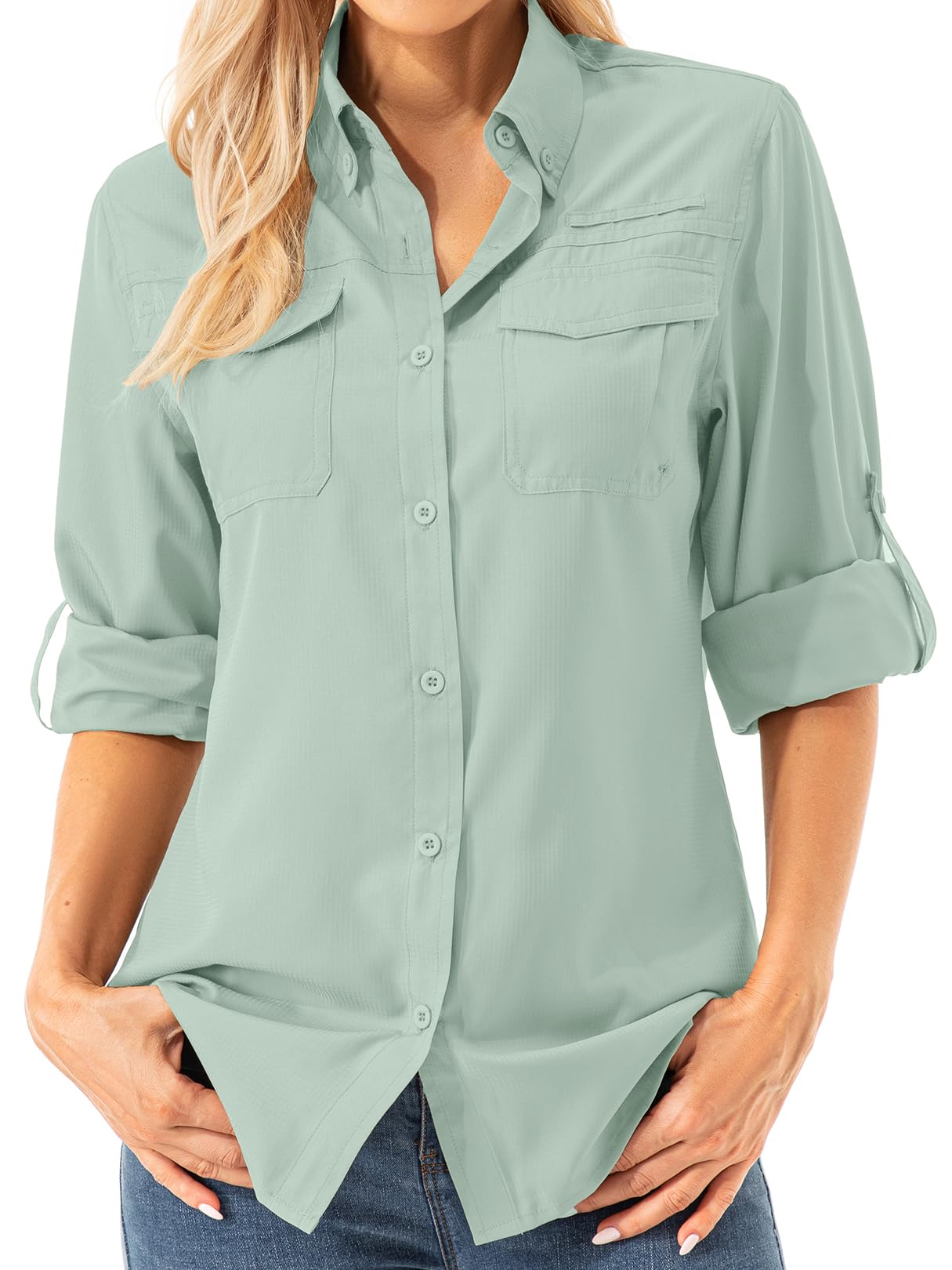 Asfixiado Damen Hemdbluse UV Shirt UPF 50+ Safari Kleidung Wanderbluse Damen Outdoor Cooling Quick Dry Sonnenschutz Langarm Luftiges Hemd