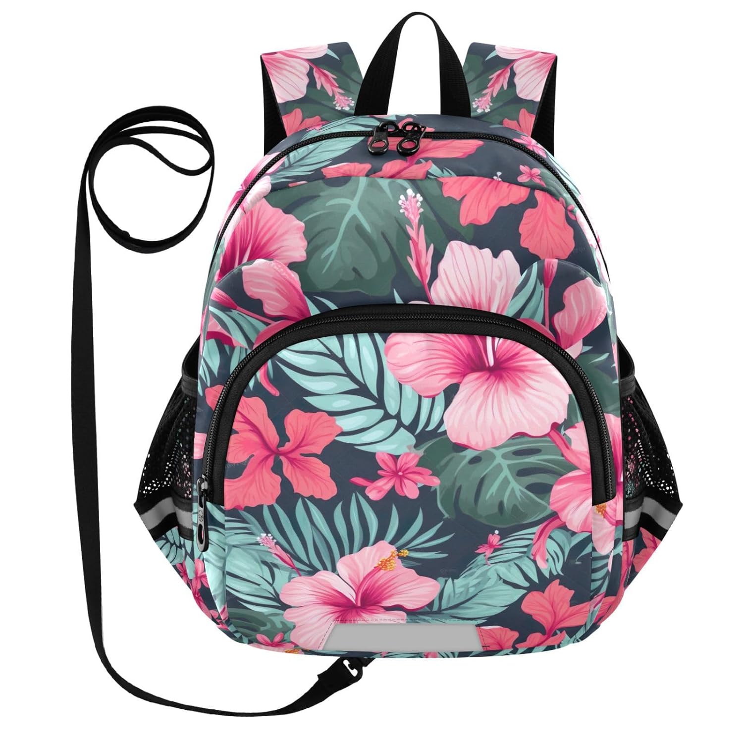 Colorful Leaves Hibiscus Flower Toddler Harness Backpack for Boys Girls 3-6 Years Kids Backpack with Anti Lost Safety Leash Child Leash Backpack for Walking Travel Preschool