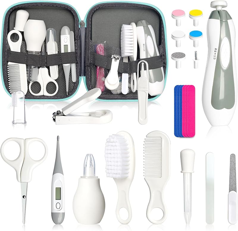 Baby Grooming Kit for Boys Girls Safety Newborn Nursery Essentials Grooming Set Gift for First-time Parents, Grey White 25 in 1