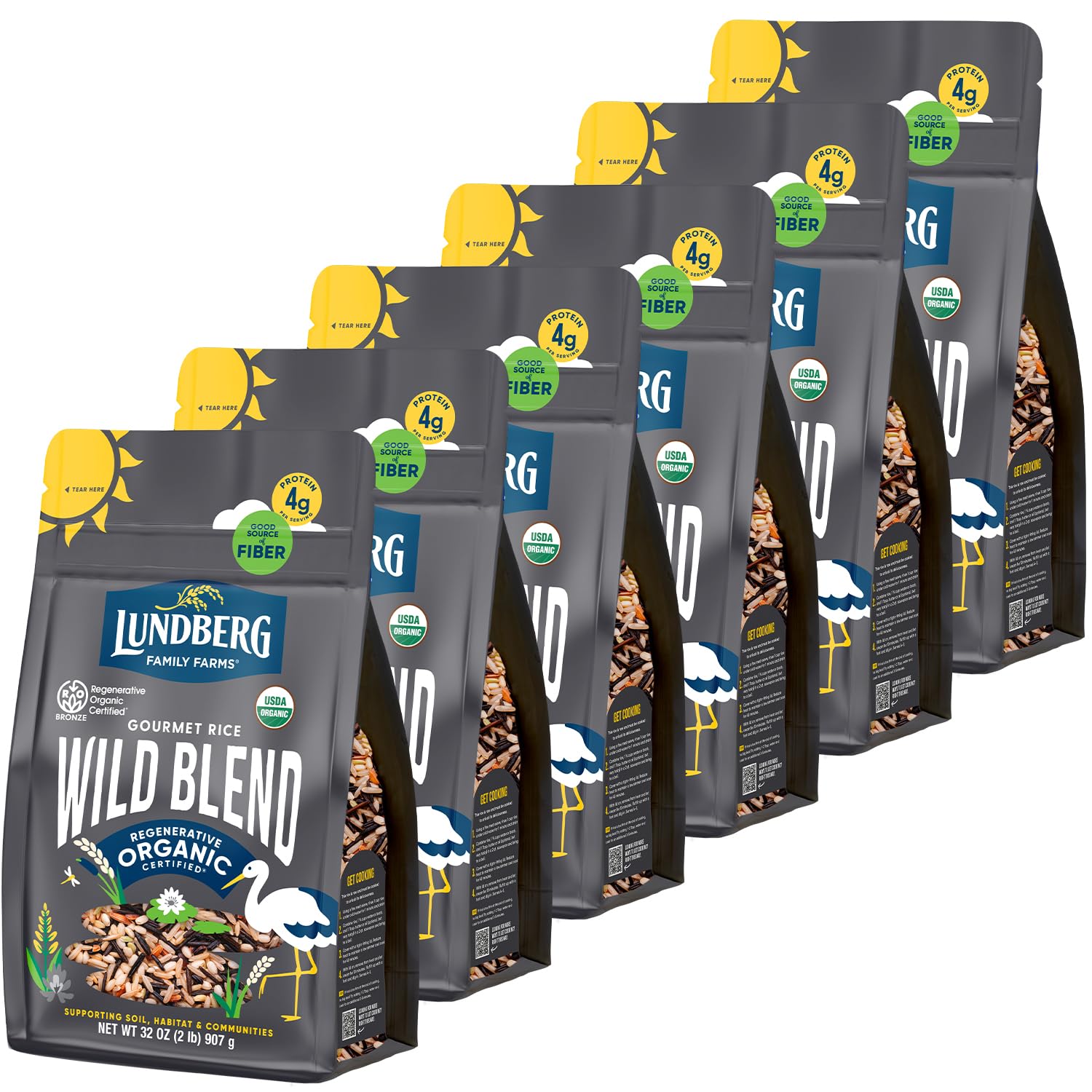 Lundberg Regenerative Organic Certified Wild Blend Rice 6-Pack – Brown, Red & Black Rice, 32 Oz Ea