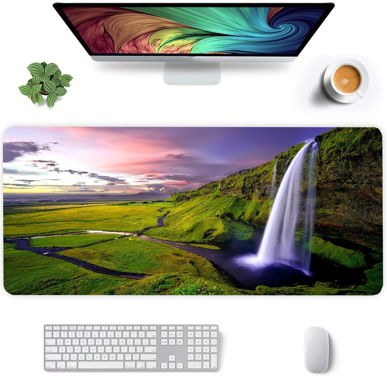 Alfombrilla Ratón XXL 1000x500x3mm Mouse Pad Grande Gaming,Alfombrilla Antideslizante,Tapete Escritorio con Bordes Cosidos,Alfombrilla Ratón para Jugadores, PC, Oficina, Cascada de pastizales