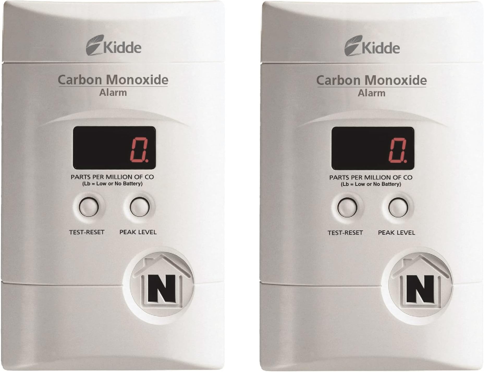 Kidde Carbon Monoxide Detector, Plug In Wall with 9-Volt Battery Backup, Digital LED Display - 2 Pack