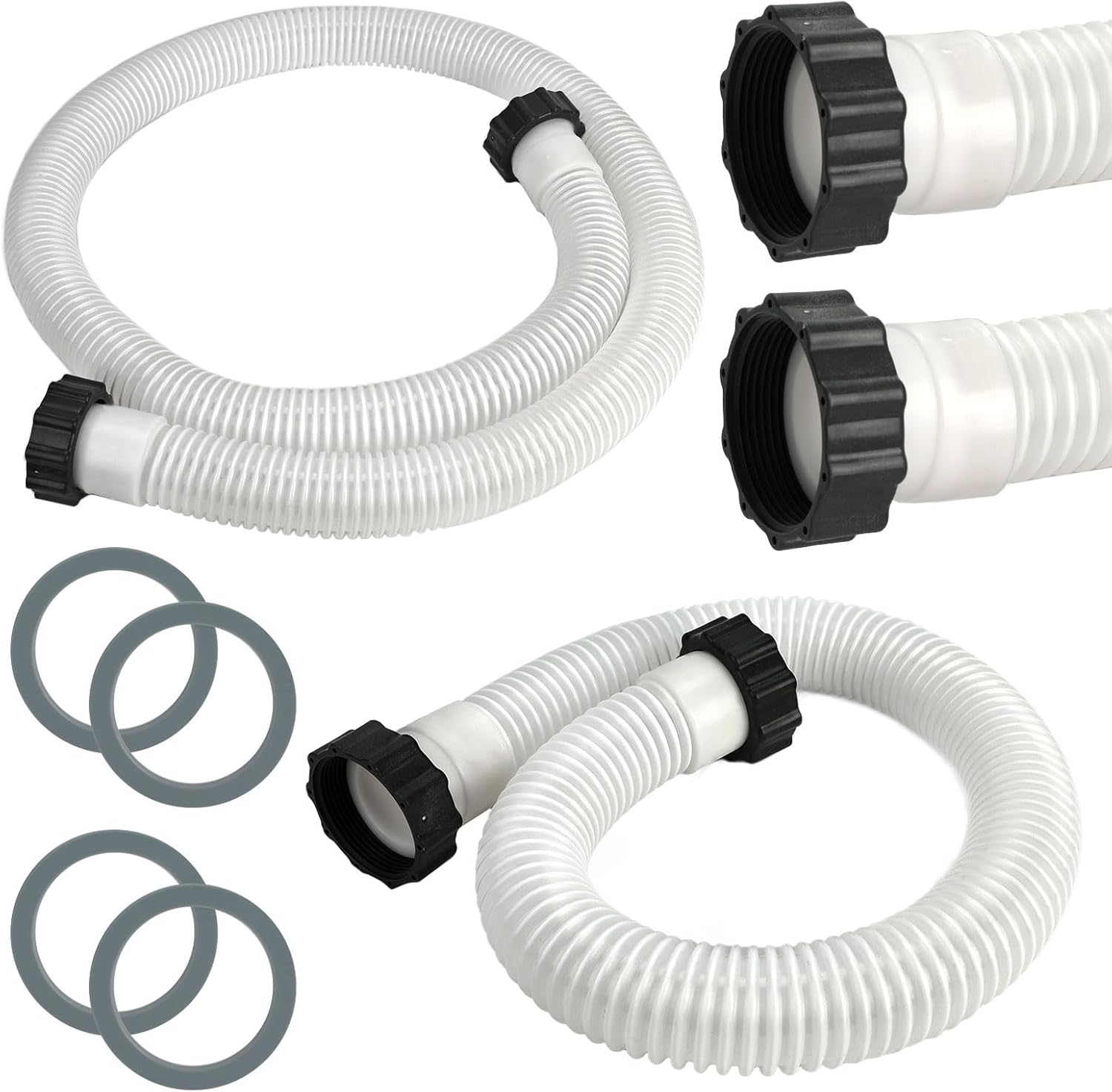2 Pack 1 1/2 Pool Hose for Above Ground Pools 6ft&3ft Long Pool Pump Replacement Filter Hoses 1.5" EVA Swimming Pool Filter Hose for Filter Pumps, Saltwater Systems and Sand Filters (White)