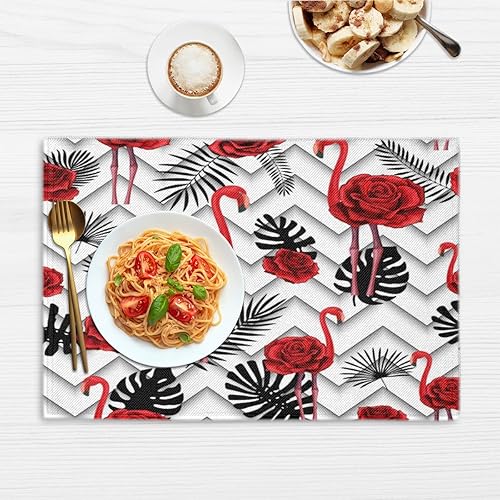 Miniatura 6 de Flamingos Adorable Design Placemats Set of 4 Table Mats Washable Placemat Waterproof Place Mats for Party Home Dining Table Decor 18x12 in