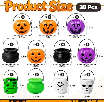 Bvrbaory 38 Pcs Mini Halloween Candy Holder,Portable Pumpkin Ghost Bucket
