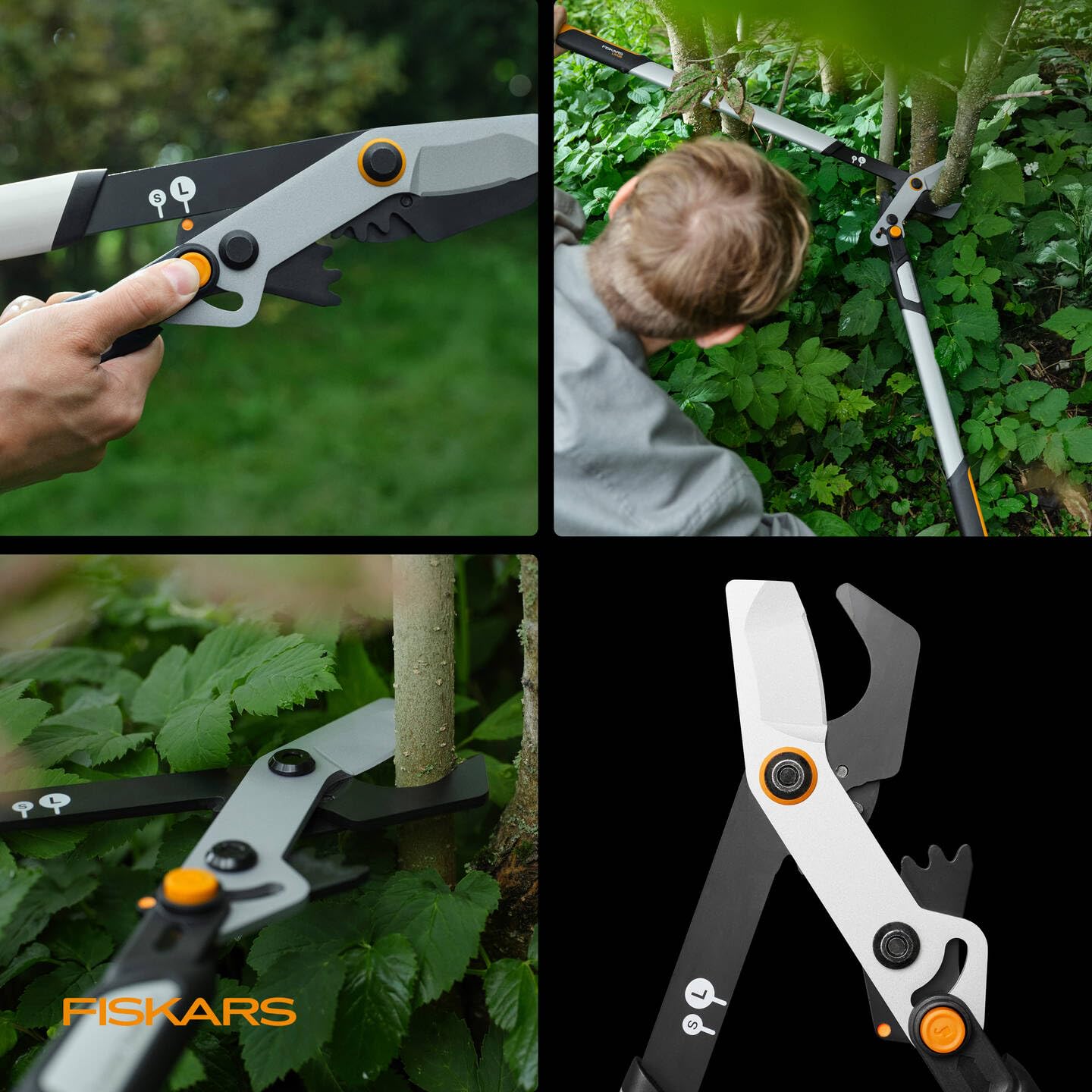 Fiskars X-Series DualAction Sécateur Bypass LX108, Mode 2-en-1 pour des Coupes Rapides ou Puissantes, Lames en Acier Antiadhésif/Bras en Aluminium Léger avec Poignée Souple, Noir/Orange, 1080133