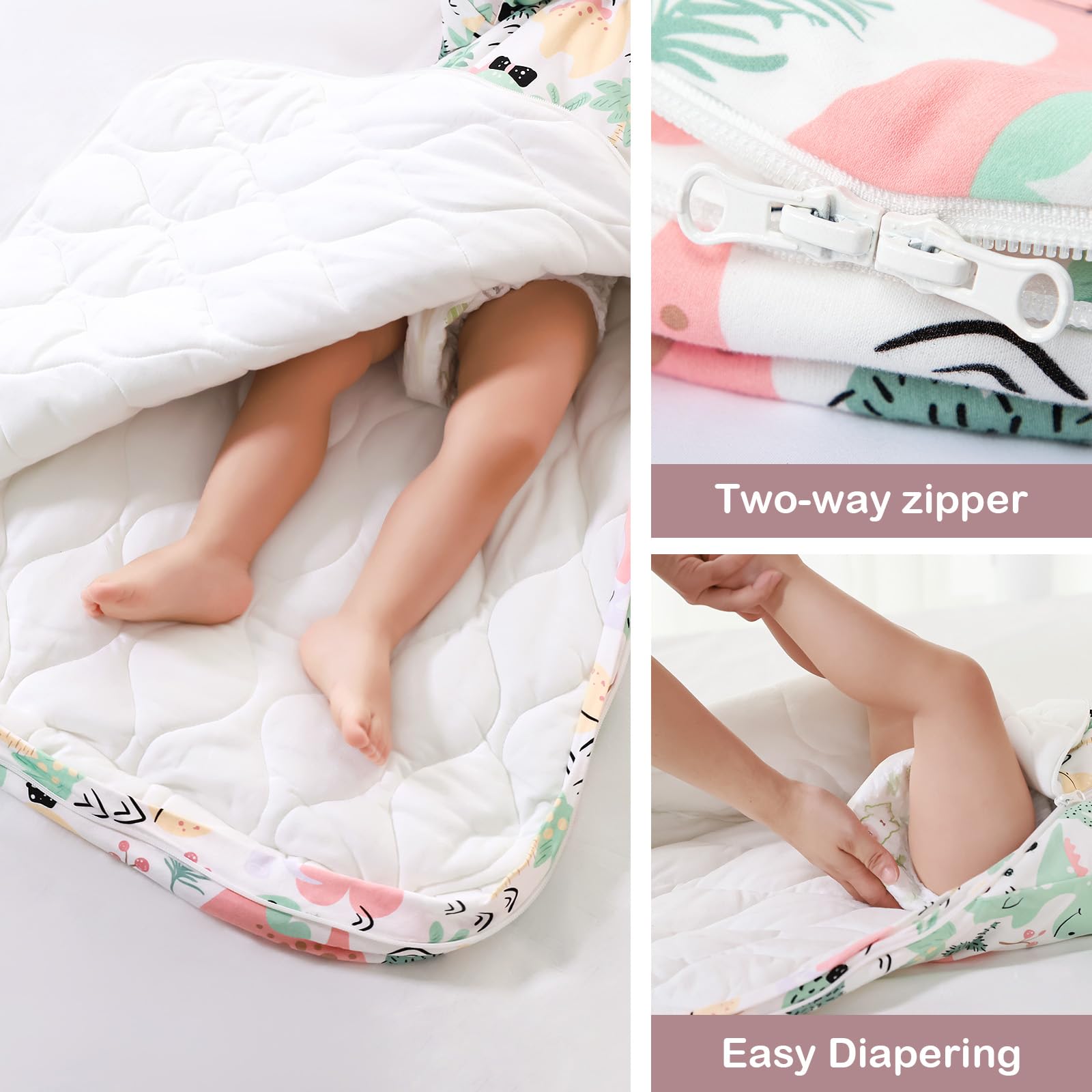 MIKAFEN Sacco nanna invernale per bambini 3,5 tog con maniche rimovibili, 100% cotone sacco a pelo con braccia,Regina dei dinosauri 6-14 mesi