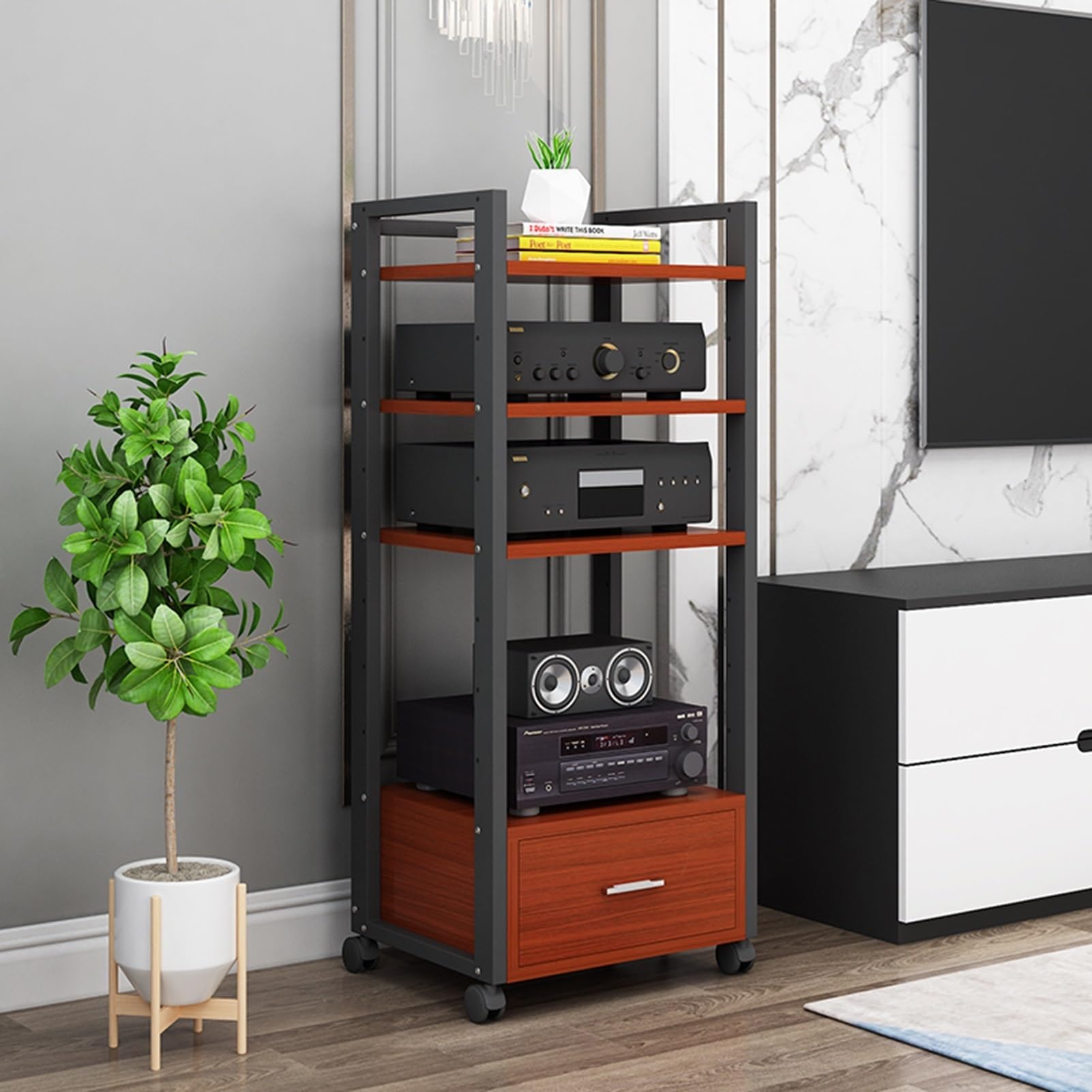 XingLi Home Stereo Rack System, AV Media Stand, for Audio Video Components, Stereo Equipment, Gaming Consoles, Streaming Devices, 4 Colors(Size:B)