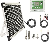 Vista 1 de Kit de panel solar de 10 W y 12 V para mantenedor de batería, cargador de goteo + controlador de carga solar de 10 A 12 V24 V PWM + soporte