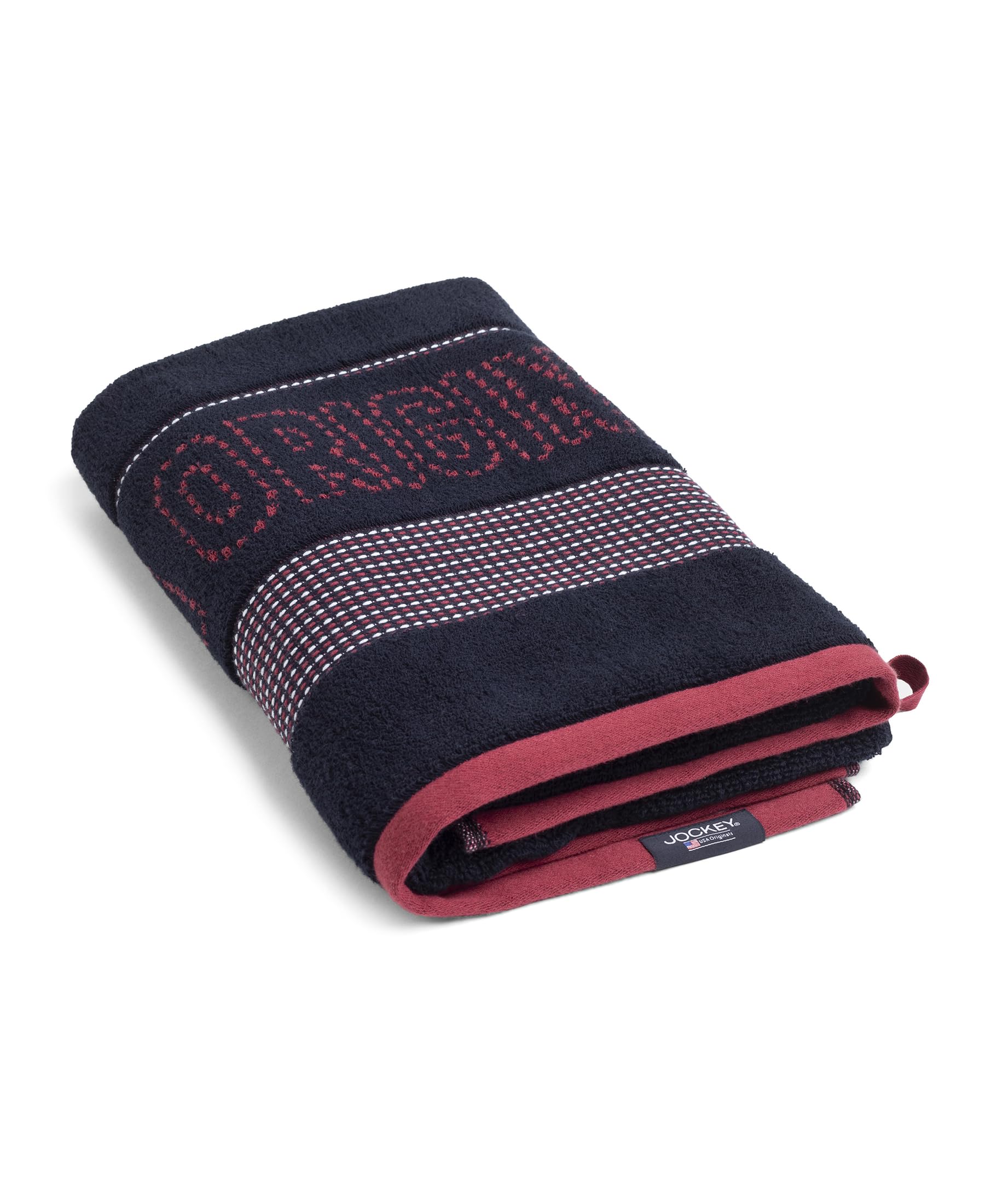 Jockey T122 Men's Cotton Rich Terry Ultrasoft and Durable Striped Bath Towel_Deep Navy_Free Size