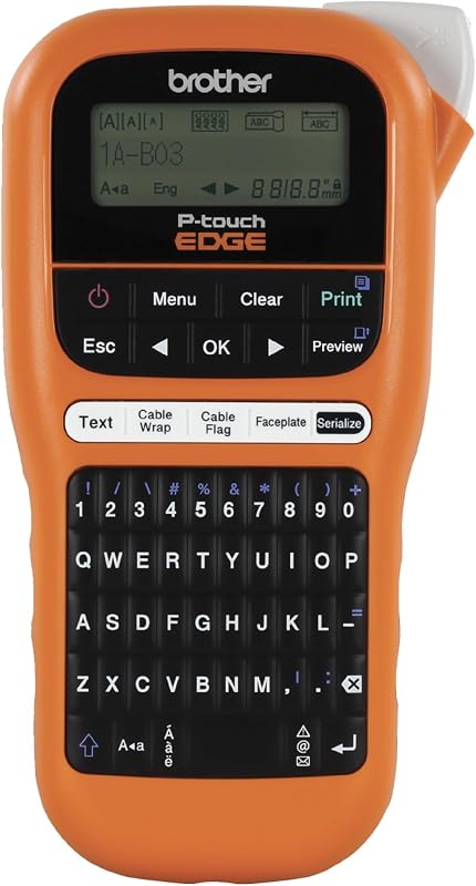 P Touch Label Maker PTE110 Entry Level Industrial Handheld Tool Kit | Handheld label maker with cable wrap, cable flag and faceplate keys; includes carry case and wrist strap