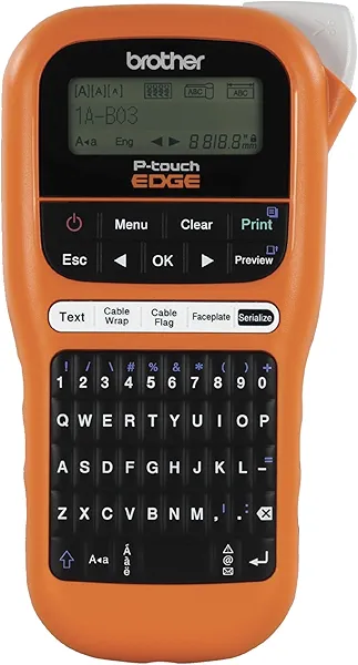 Brother PTE110 Entry Level Industrial Handheld Labeling Tool Kit - Up to 12mm Labels, Orange