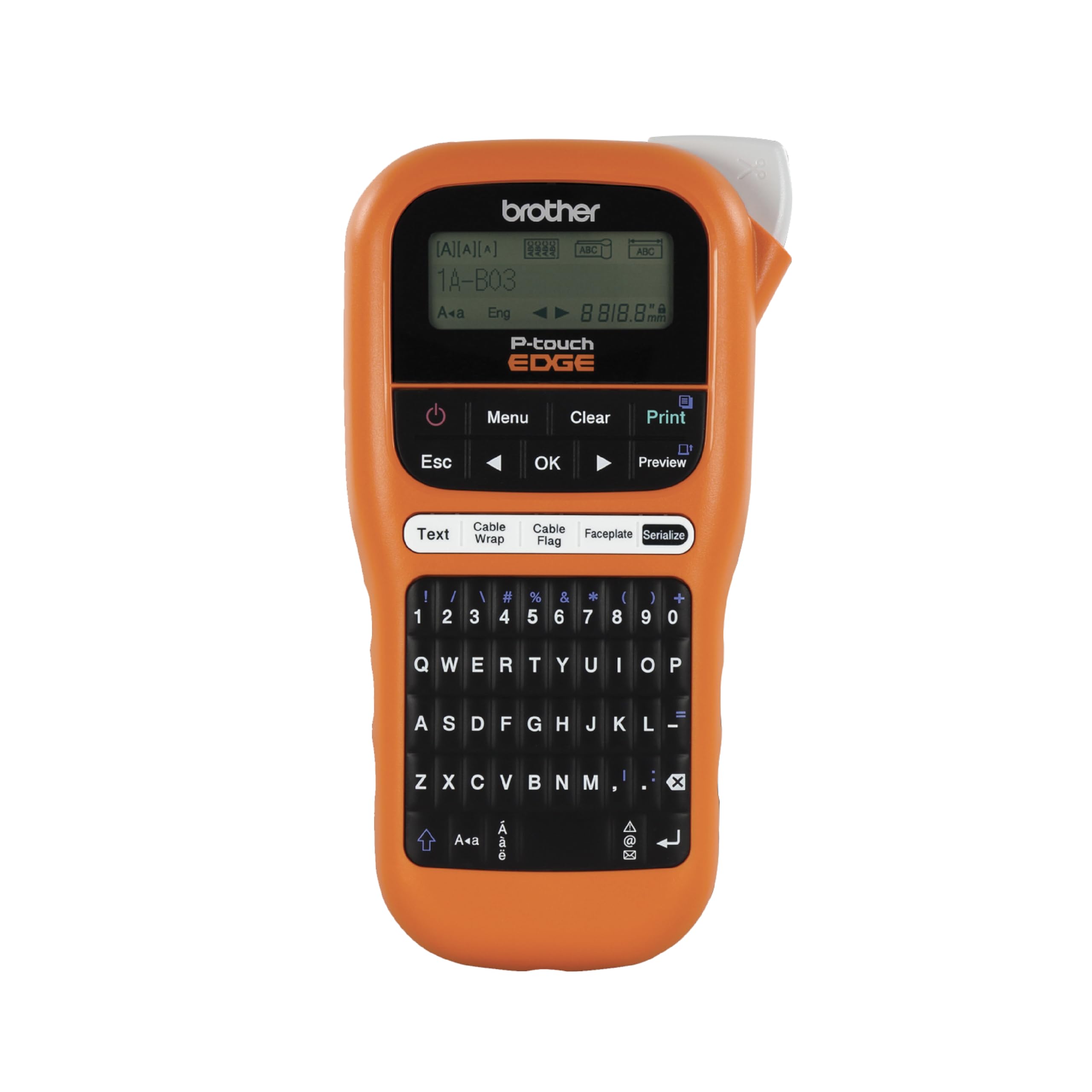 Photo 1 of Brother PTE110 Entry Level Industrial Handheld Labeling Tool Kit - Up to 12mm Labels, Orange