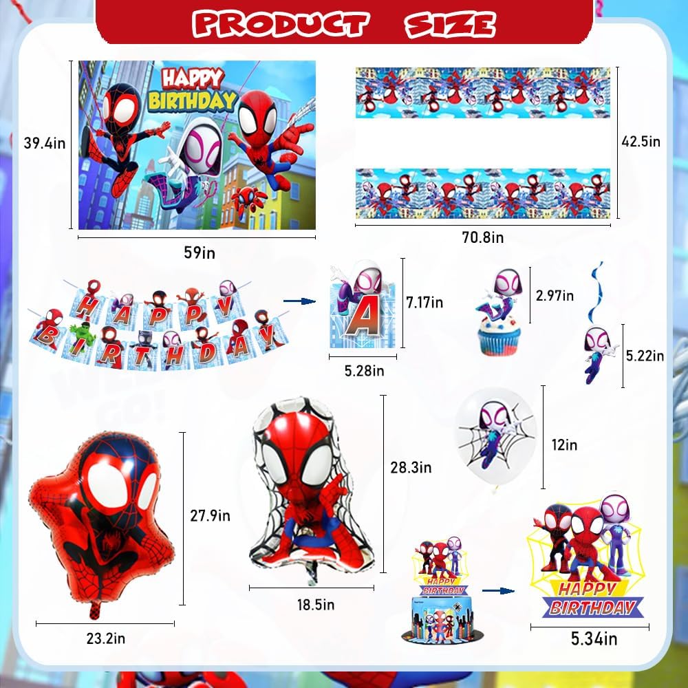 Cartoon Theme Birthday Party Supplies Decorations, Including Birthday Banner, Tablecloth, Backdrop, Hanging Swirls, Balloons, Cake Toppers for Cool Party