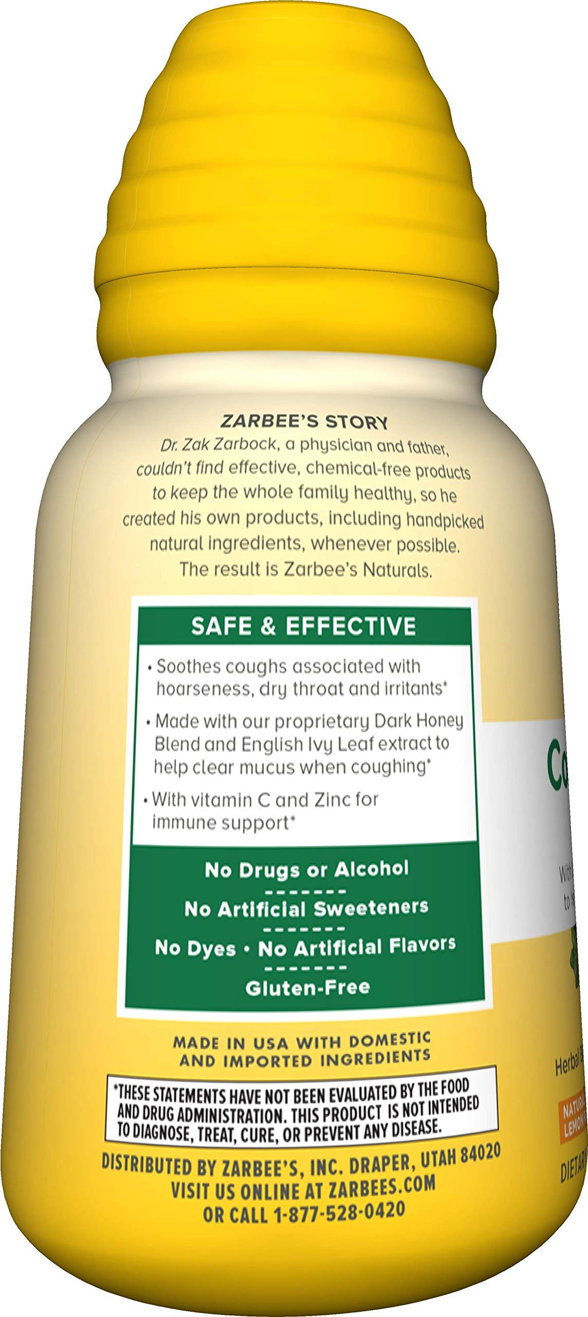 Zarbee's Naturals Cough Syrup* + Mucus, Natural Honey Lemon Flavor, 8