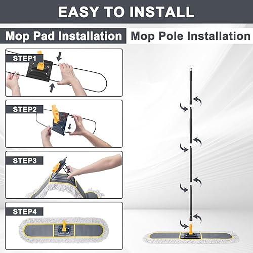 Miniatura 6 de KeFanta Trapeadores comerciales de 36 pulgadas para limpieza de suelos, plumero industrial resistente con 2 cabezales de fregona de repuesto