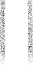 Diamond Treats Long Dangle Earrings for Women in 925 Sterling Silver, Long Drop Earrings for Women with Cubic Zirconia Stones, Elegant Single Line Stone Earrings in 925 Sterling Silver