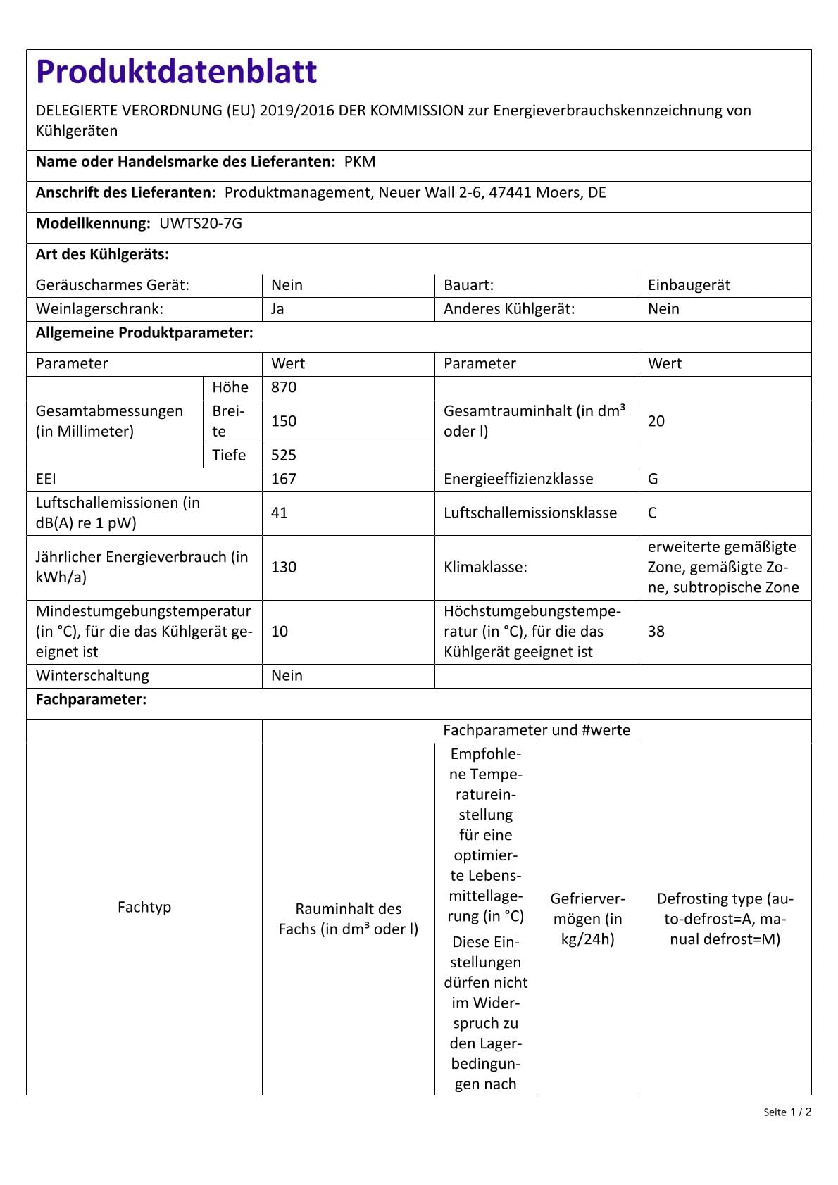 PKM UWTS20-7G - Frigorifero per vino, 7 bottiglie, extra sottile, 20 litri, da montare in angolo cottura, controllo elettronico della temperatura
