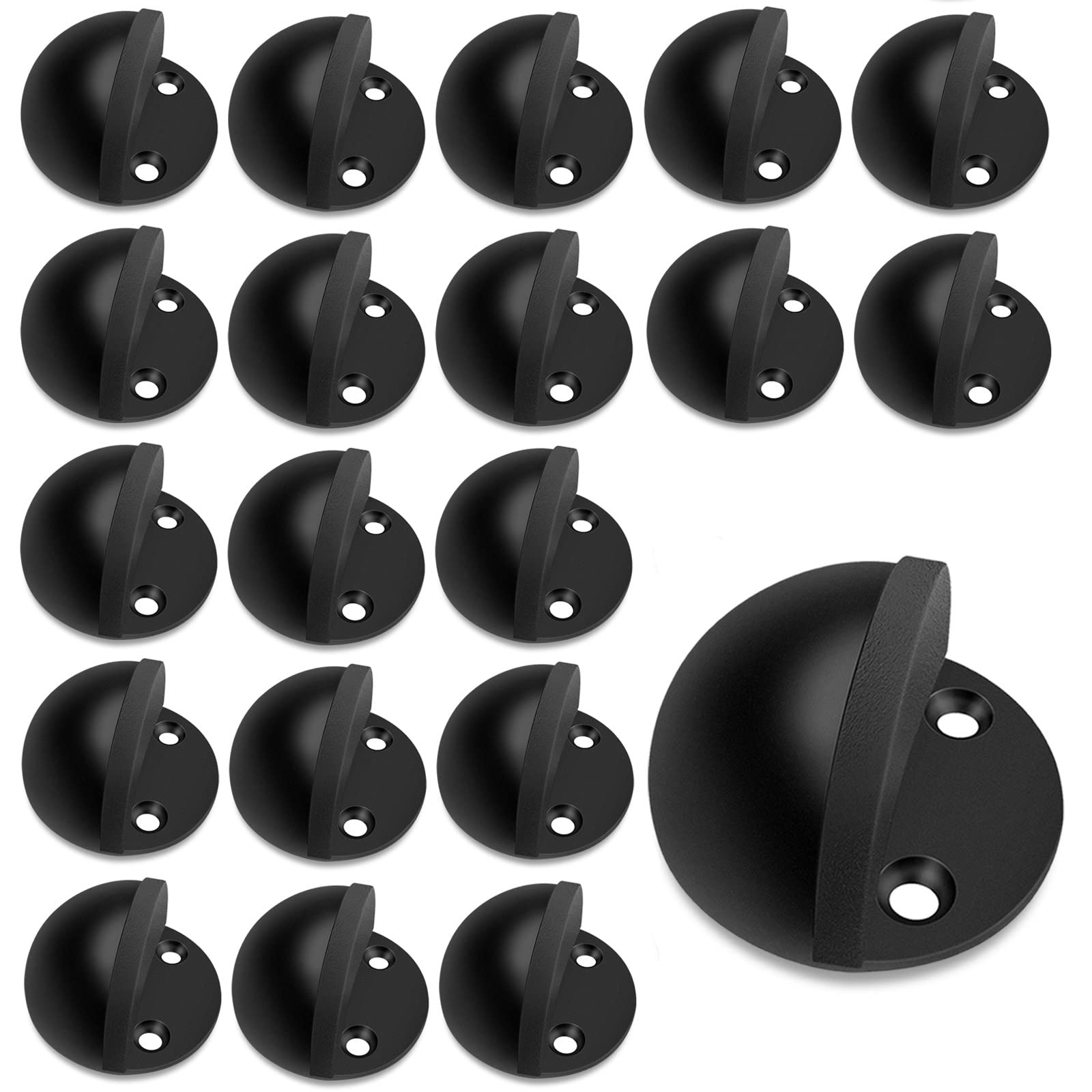 20 Pack Door Stoppers Self Adhesive Floor Mount Door Stop No Drill Black Rubber Bumper Doorstop Wall Protector, Stainless Steel Half Dome Shaped