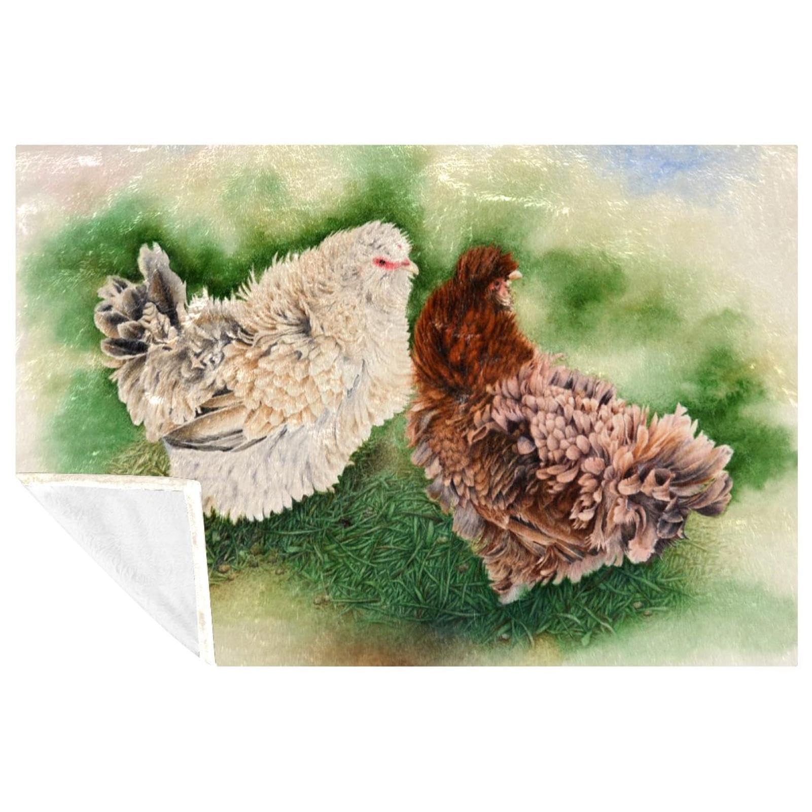 Peinture deux poules tissu 150x100 cm contre salon terne