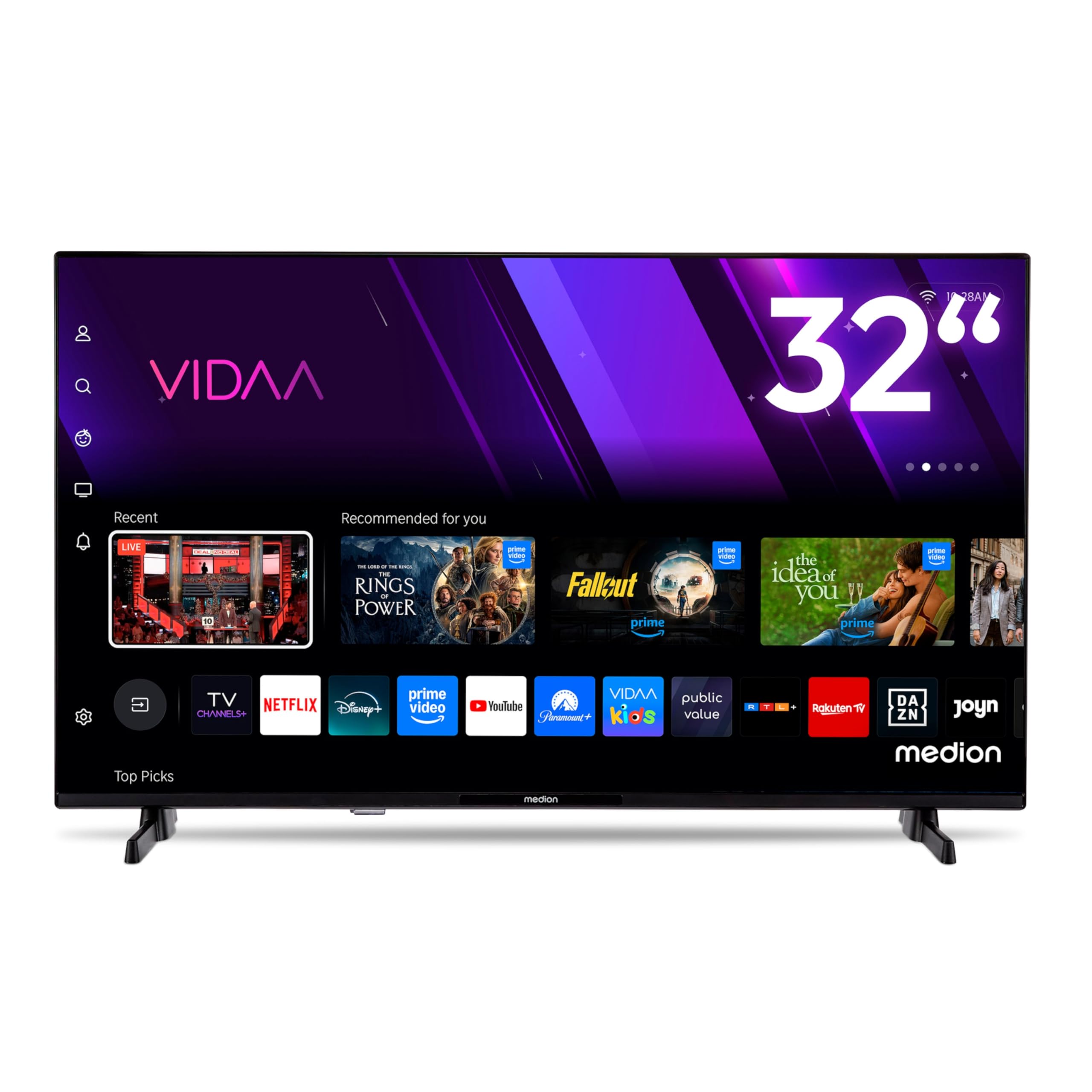 MEDION 80 cm (32 Zoll) Full HD Fernseher (Smart-TV, HDR, VIDAA Store, Netflix, Prime Video, Disney+, DAZN, Paramount+, HbbTV, PVR, Bluetooth, MD 832101)