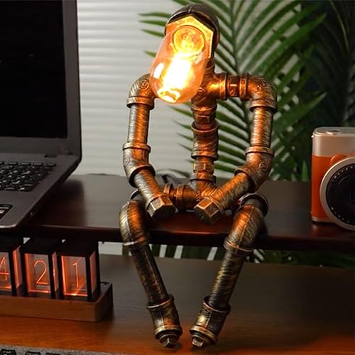 Miniatura 2 de Lámpara de mesa Steampunk, lámpara de mesa de robot industrial vintage, lámpara de mesa de tubería de agua, lámpara de tubo punk de vapor, luz de