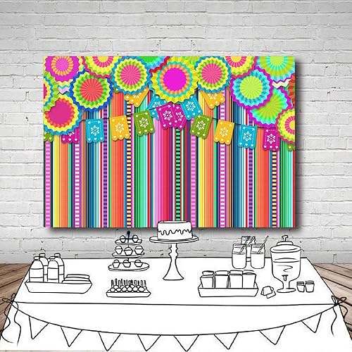 Miniatura 6 de Banderas de rayas coloridas para fiesta de cumpleaños de 7 x 5 pies, fondo de fotografía de festival mexicano de cinco de mayo, decoración de