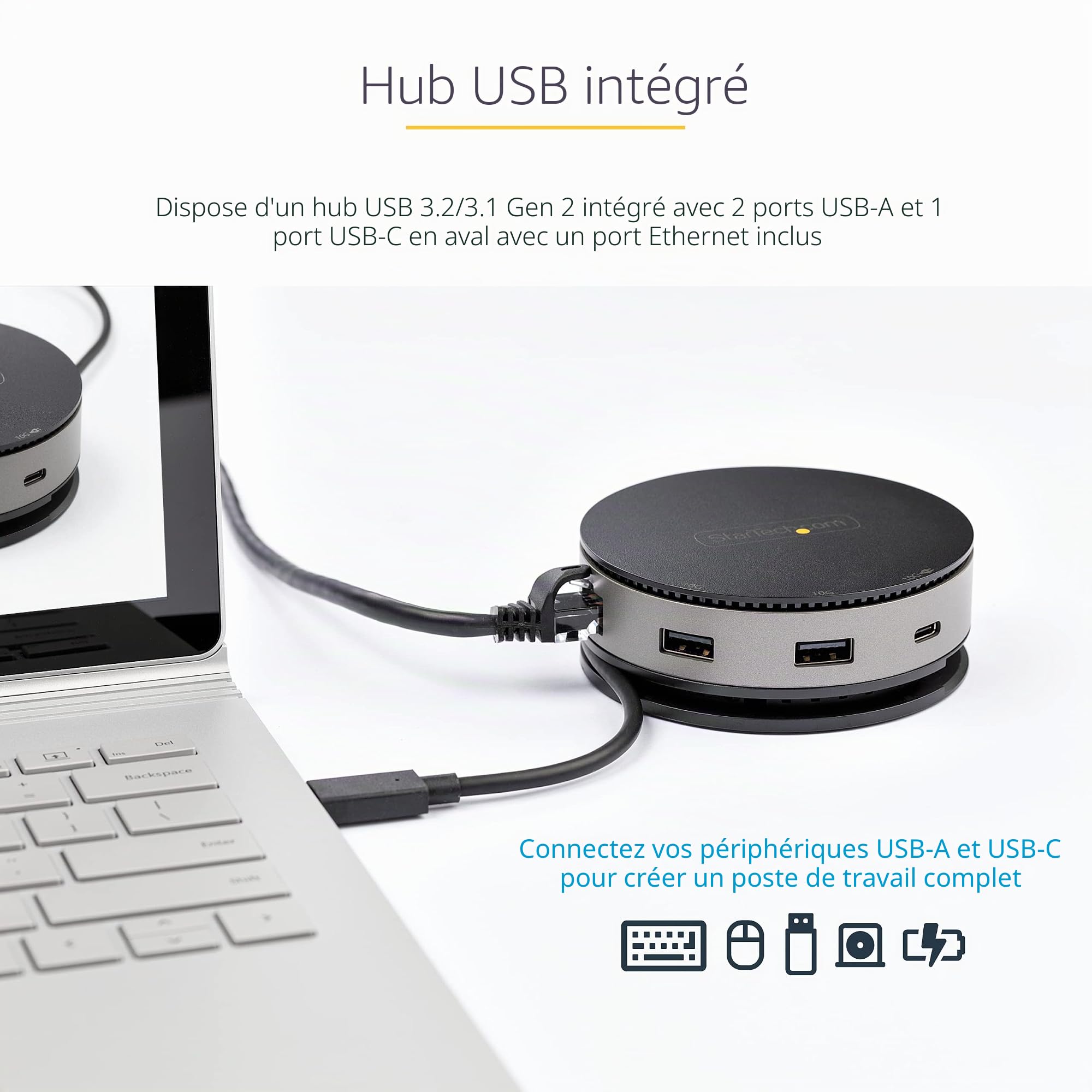 StarTech Mini Dock USB-C, HDMI DP 4K 60Hz ou VGA 1080p, 75W PD, Hub 3 Ports