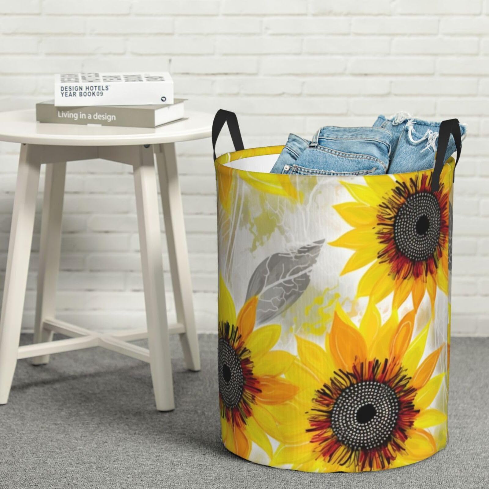 Panier à linge autoportant tournesols pour chambre à coucher ordonnée
