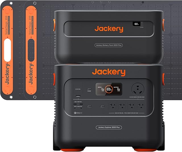 Jackery Solar Generator Kit 4000, Explorer 2000 Plus and 1X PackPlus E2000 Plus Expandable Battery with 2X200W Solar Panel, 4085 Wh LiFePO4 Battery 3000W Output for Outdoor RV Camping & Home Emergency