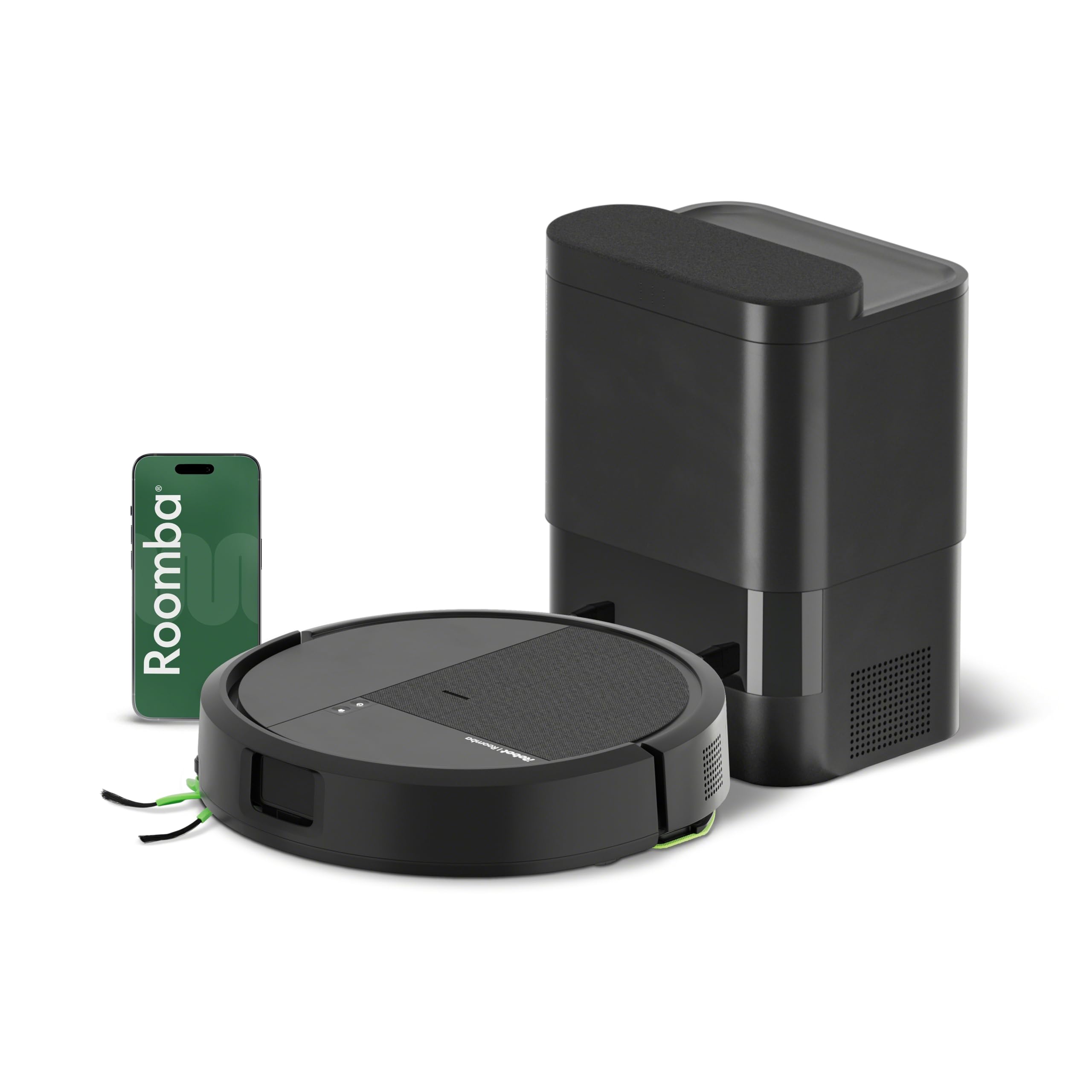iRobot Roomba® 115 Combo Saug- und Wischroboter + AutoEmpty™ Dock, 15k Pa Saugleistung, Bürsten und Wischpad reichen, Navigation mit Clearview™ LiDAR, Schwarz