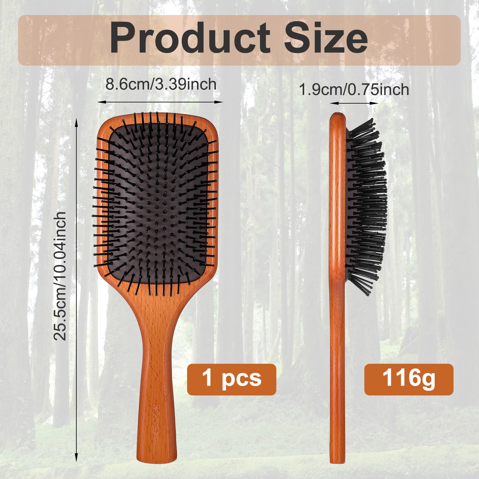 Paddle Hair Brush, Beechwood Wood Hair Brush, Wooden Brushes for Hair Thick Thin, Curly And Dry, Can Be Used on Wet Or Dry Hair - Image 2