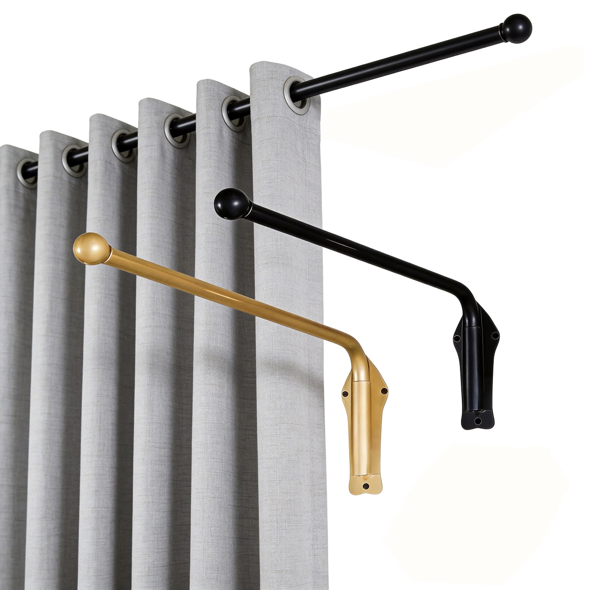 Tringle à rideaux pivotante à 180°, support robuste pour rideaux, disponible en noir et or, pour panneaux latéraux. Lot de 2 supports pour rideaux de fenêtre(Gold Black,50cm/19.68in)
