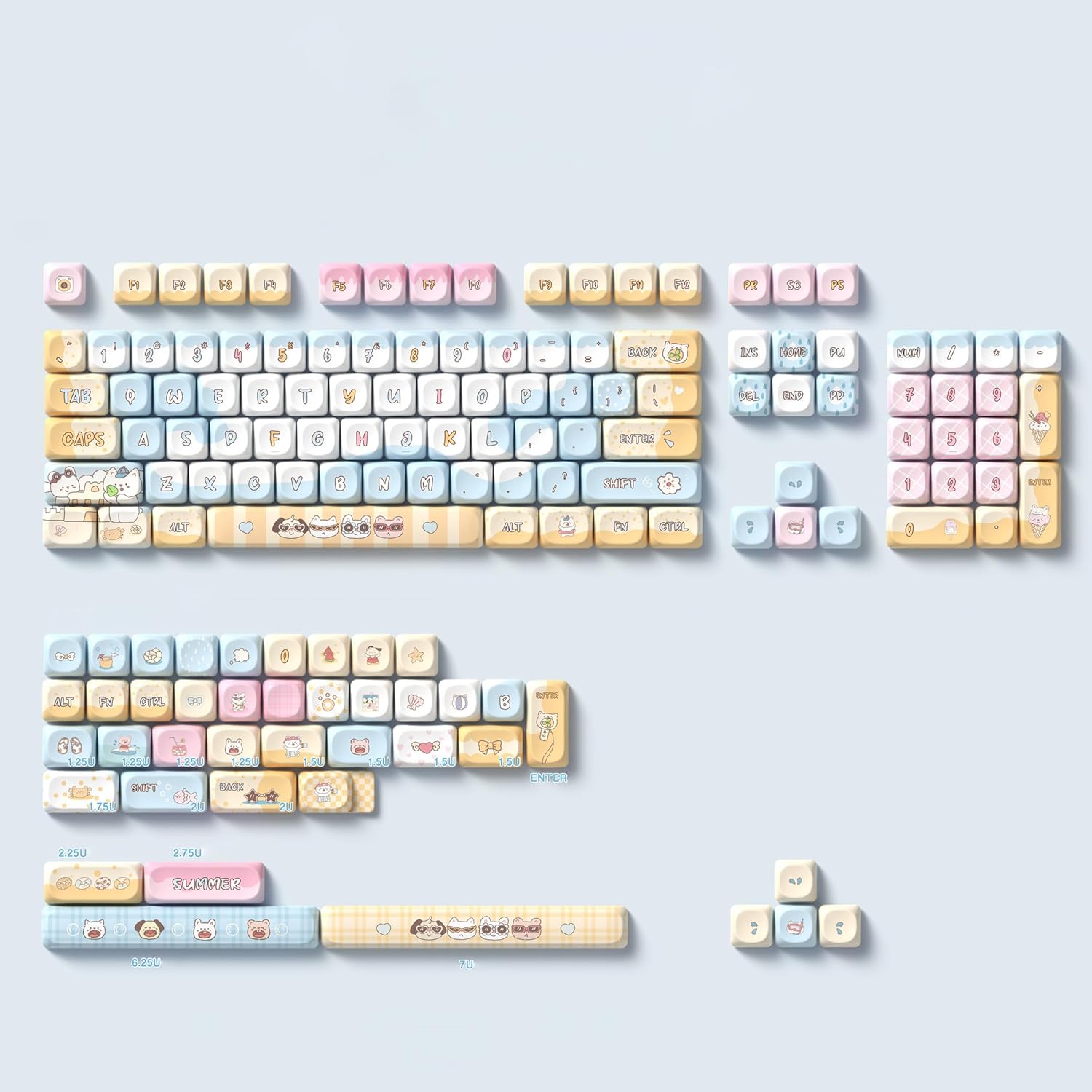 daixiahu Seaside Theme keycaps 145 Key PBT keycaps MCA Custom keycap Set is Suitable for 61/87/104/108 Cherry MX Switch and Other Mechanical Keyboards
