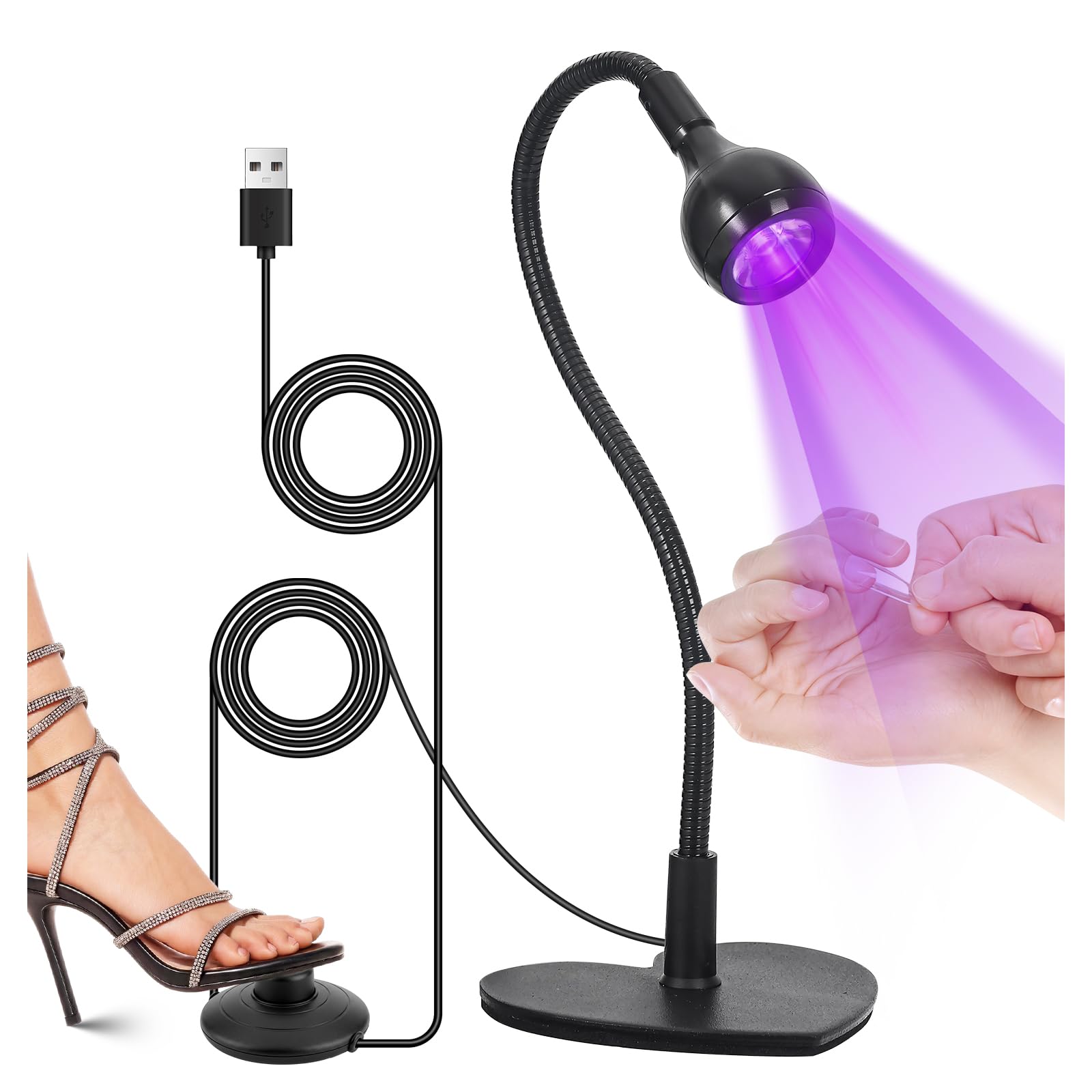 3W Flash Cure Nail Lamp with 365+405nm Dual Wavelength, UV LED Flash Cure Nail Light with Foot Pedal, Goose Neck and Stand for Gel X, Building Gel, Press on Nail
