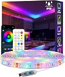 16.4FT Ws2812 RGB+IC LED Lumières à bande IP68 Étanche à l'extérieur 5V USB Propulsé, Synchronisation de musique Bluetooth APP/RF Lumières de télécommande pour Balcon,Cabine,Camping,Jardin,Décor de chambre